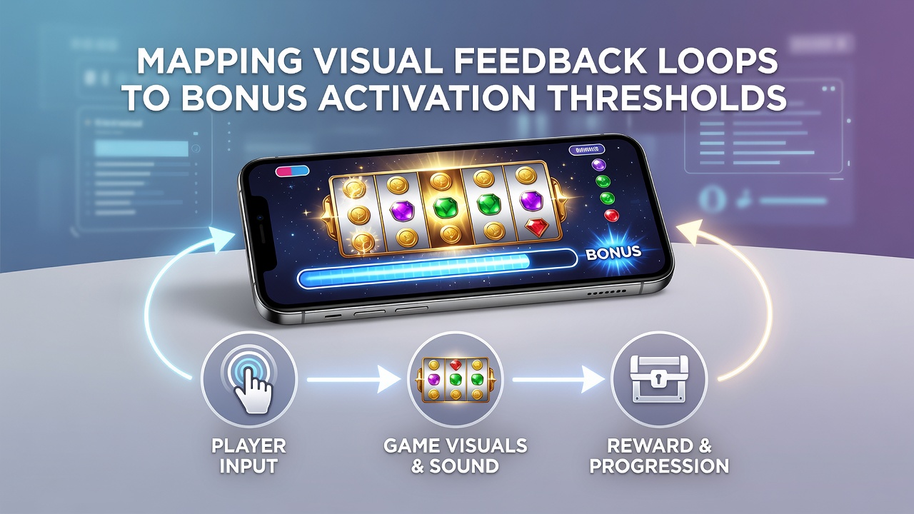 Diagram showing visual feedback loops connecting reel animations to bonus threshold indicators on a smartphone screen